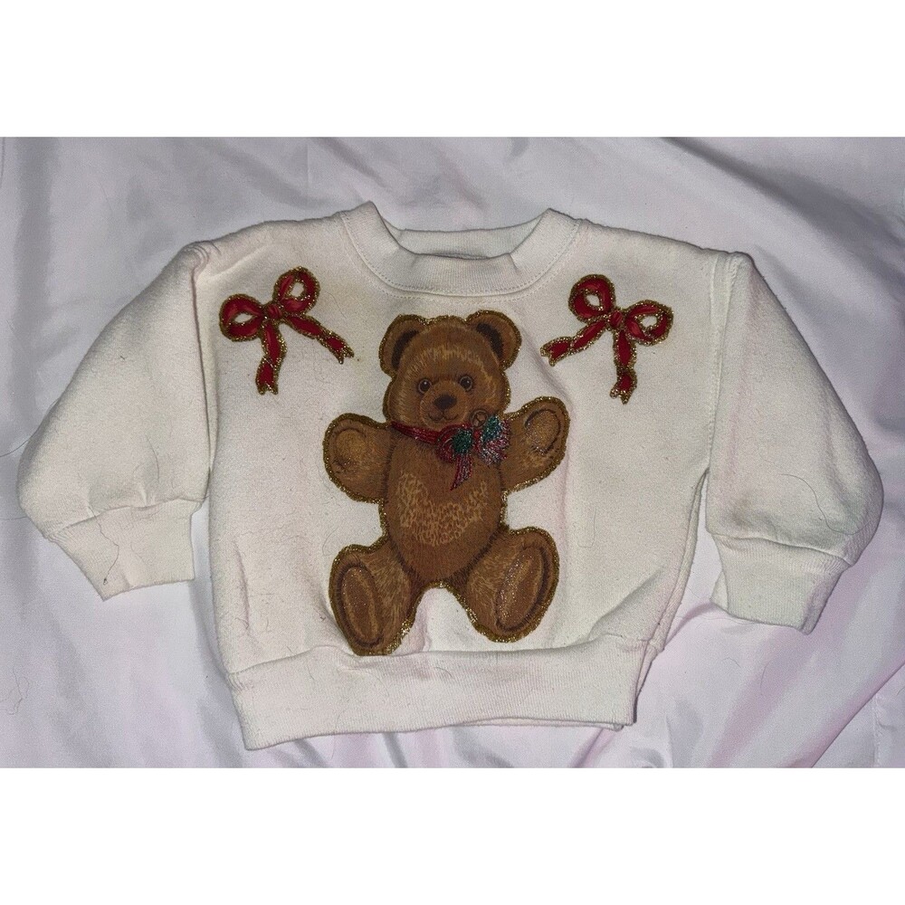Vintage 1992 Trend Basics Teddy Bear Christmas Sweatshirt Kids 12M Made USA